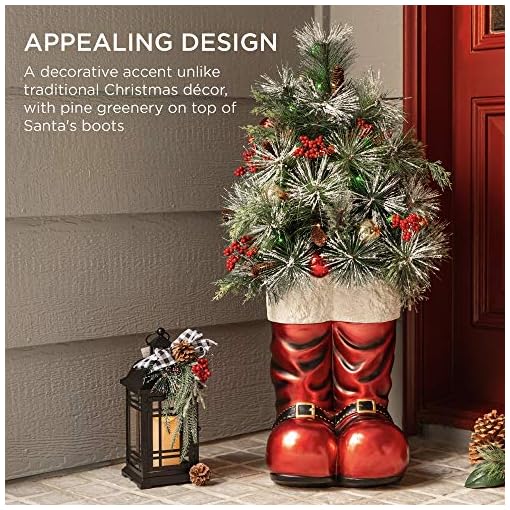 Best Choice Products 40in Santa Boots with Pre-Decorated Christmas Tree Greenery, Decoration for Home & Office, Hand-Painted Frosted Tips, Battery-Operated Lights - Image 3