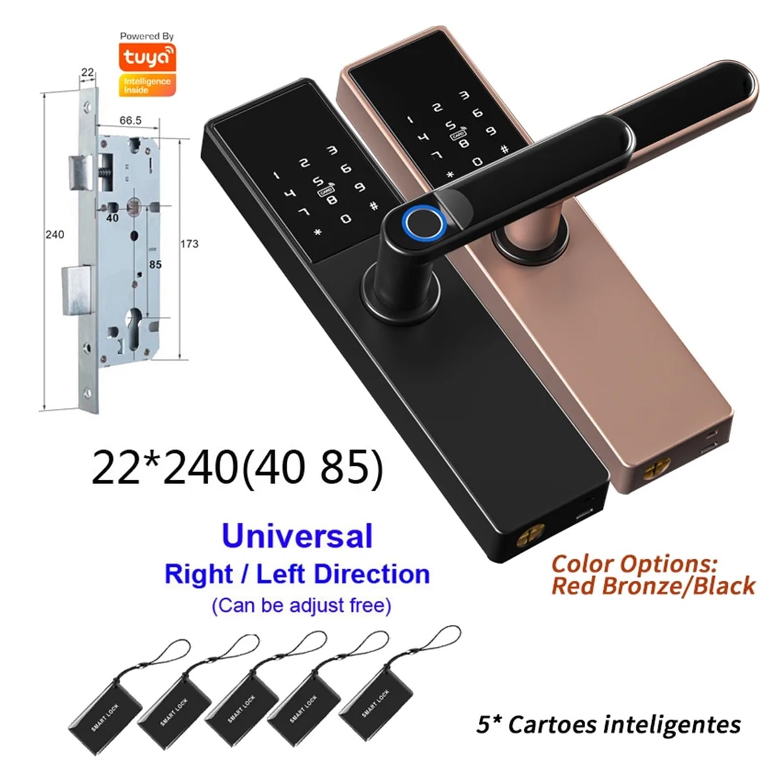 Tuya Elektronische Schloss WiFi Smart Türschloss Digitale Biometrische Fingerprint Lock Passwort Karte Schlüssel USB Ladung for Hause Einfache Hohe Sicherheit(4085)