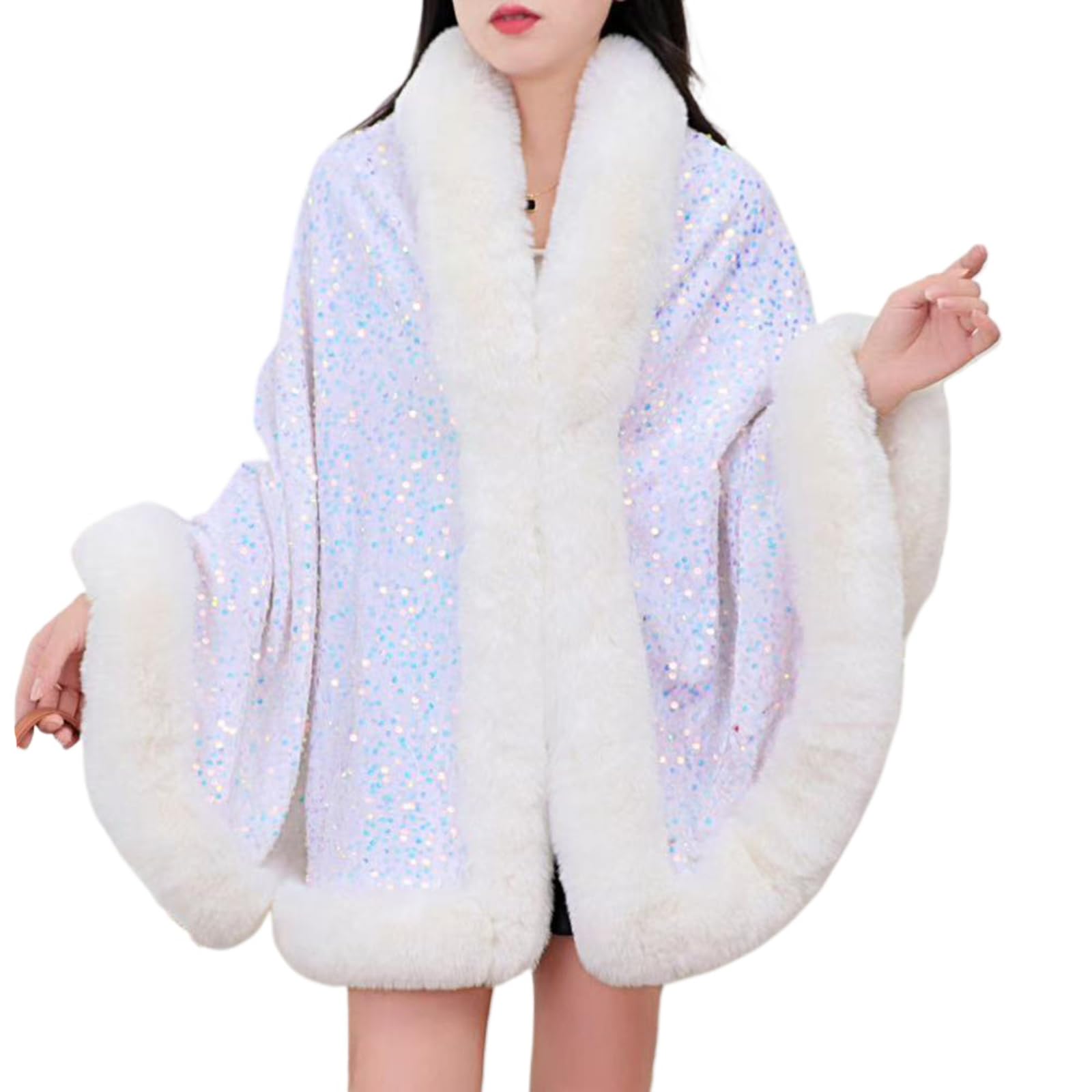 Châle en fausse fourrure à paillettes pour femme, élégante cape poncho ouverte sur le devant, châles et étoles pour robes de soirée