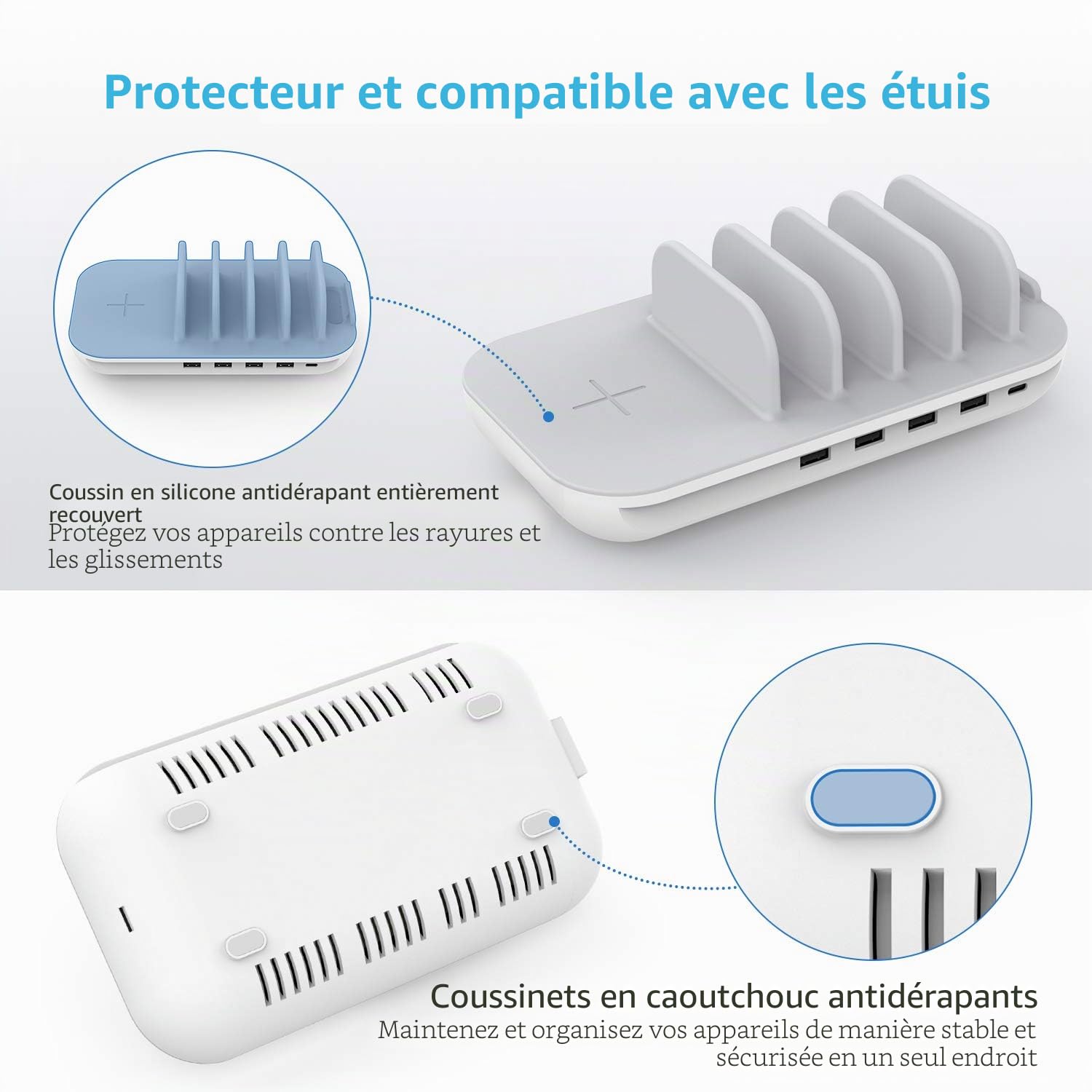 Station de Charge SooPii 70 W pour Plusieurs appareils, Station de Charge 5 Ports avec Chargeur sans Fil 15 W, Charge Rapide USB C PD/PPS 25 W pour appareils