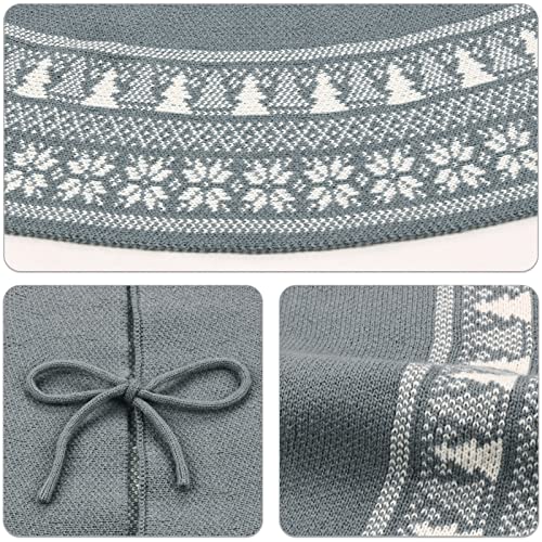 Meriwoods Fair Isle Knit Tree Skirt 48 Inch, Chunky Knitted Tree Collar For Country Rustic Christmas Decorations, Neutral Gray & Cream White #TOP3