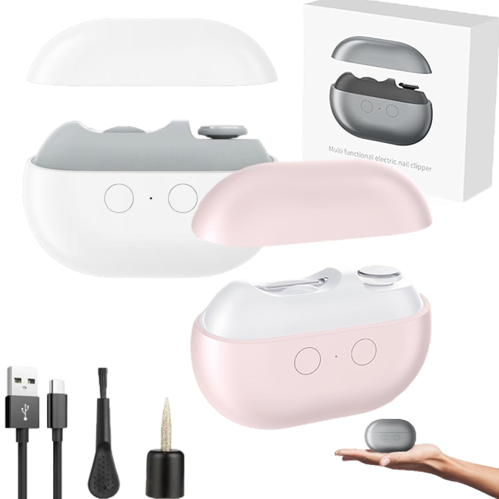 Waqqys 2Pcs-A Easy Clip Electric Nail Clippers, Fanyil Easyclip Smart Nail Clipper, Electric Nail Trimmer – Safe, Painless Grooming Rechargeable & Quiet, Cordless Automatic Fingernail Trimmer With Light(2Pcs-A)