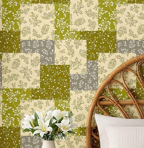 Papel pintado con estampado de hojas verdes S4Sassy autoadhesivo estilo asiático para salón