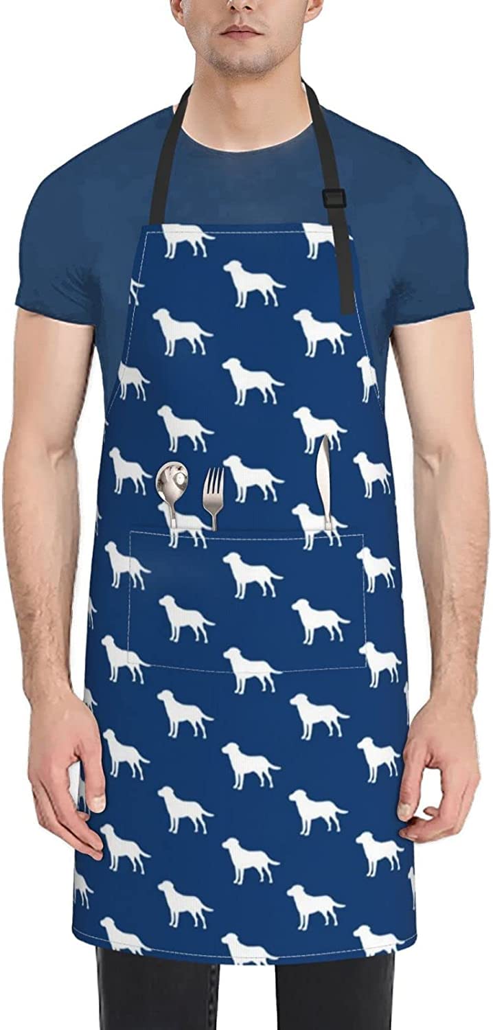Torribala Unisex As Picture Kitchen Aprons, Labrador Silhouettes On Navy Cooking Apron With Pockets,Waterproof Chef Apron Adjustable Bib Aprons