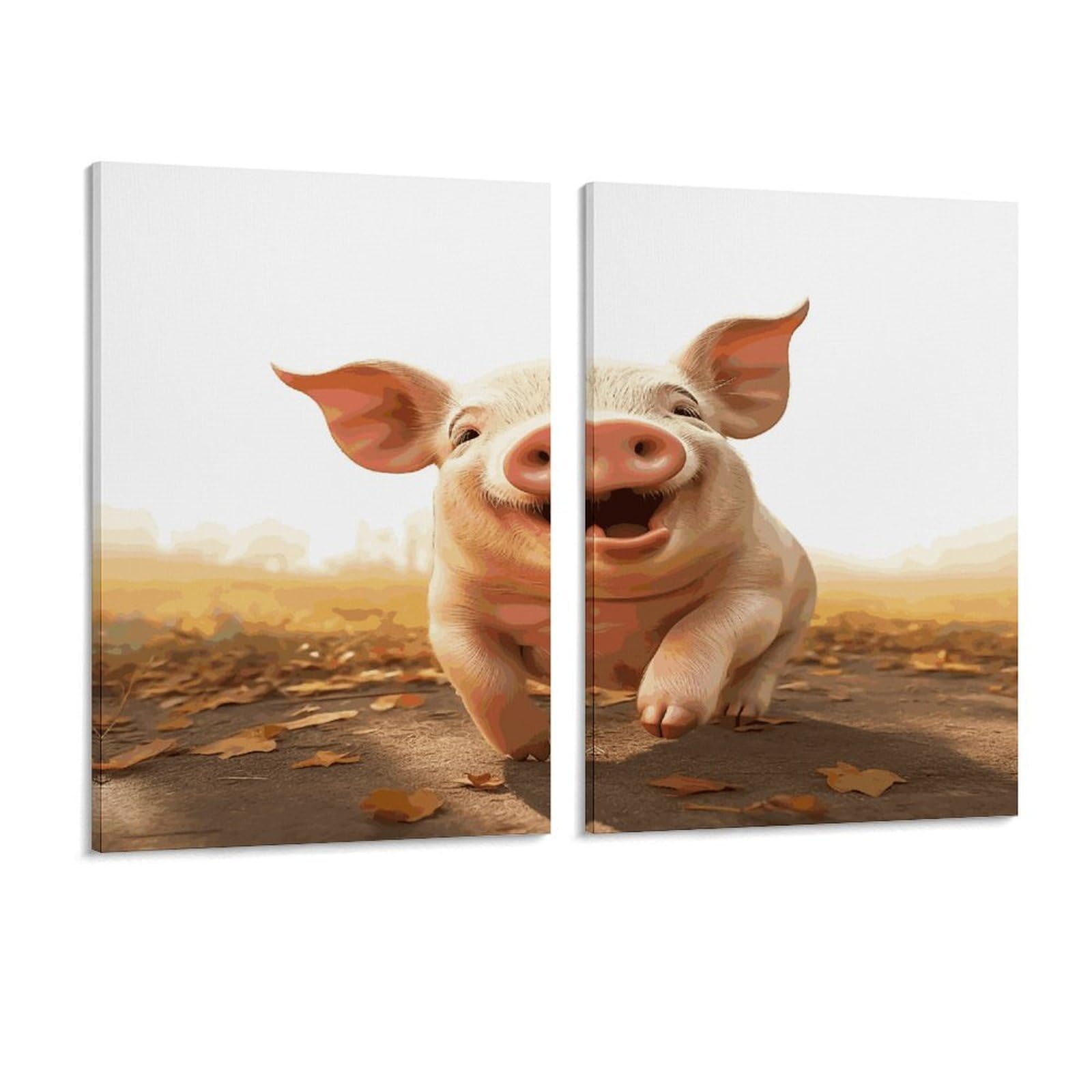Adfgyerh Style Smiling (17) Wall Art，Canvas Material Bright /Wall Decor Of 2, Each 16X12 Inch -Wall Art Set For Living Room Bedroom Gallery Office Home Décor