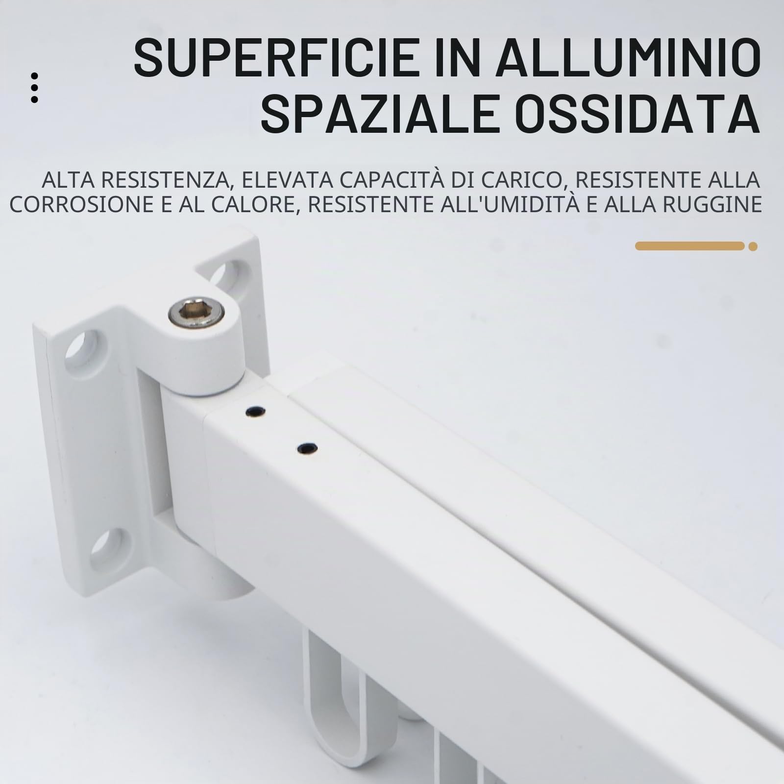90cm Stendibiancheria Da Parete, Stendino Alluminio, Allungabile, Bianco, 12 Ganci