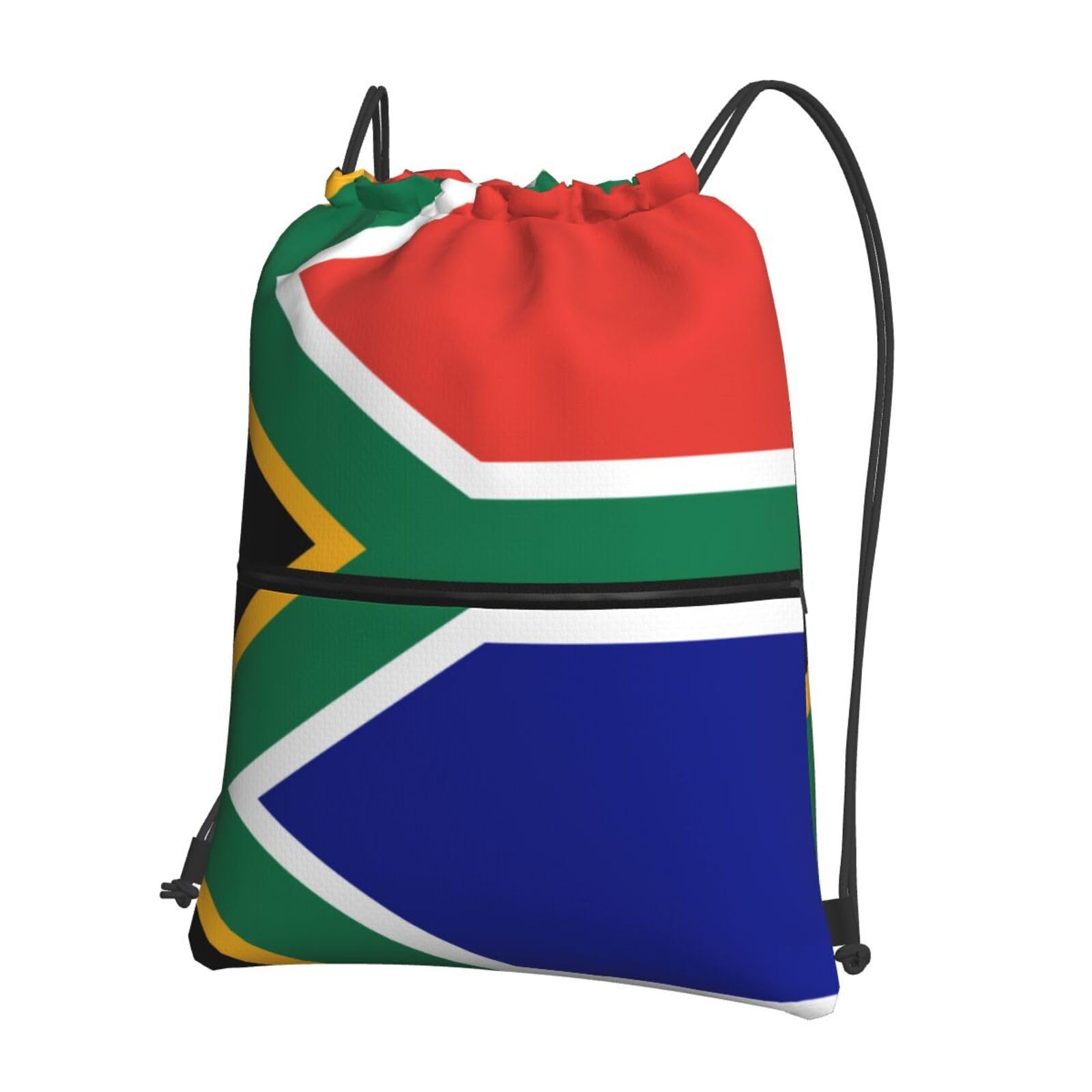 WZYWHJ South African flag Prints Drawstring backpack, outdoor leisure zipper bag, waterproof fitness