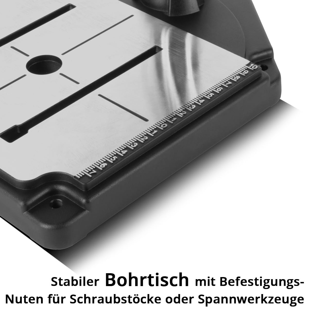 STAHLWERK Tischbohrmaschine mit Kreuzlinienlaser – 800 W Ständerbohrmaschine, Drehzahl 200 – 2.500 U/min, Schnellspannbohrfutter 1,5-13 mm, Säulenbohrmaschine mit 90 mm Bohrhub und Digitaldisplay