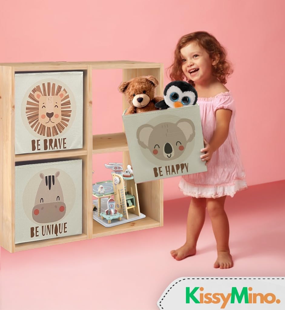 Pack 3 Cubos Almacenaje Beige 30x30x30 cm, Organizador Infantil Juguetes Libros Ropa, Compatible Estanterías Kallax Eket, Plegable y Resistente, Cajas Decorativas para Niños y Hogar