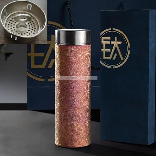 YMZJ チタン ボトル 水筒 魔法瓶 500ml 二重構造 保温 保冷 真空断熱 茶漉し付き チタン製 丈夫 軽量 抗菌 コンパクト 持ち運び便利 日常使用 アウトドア キャンプ用 、健康的なウォーターカップ、大容量、持ち運びが簡単 (レッド) [並行輸
