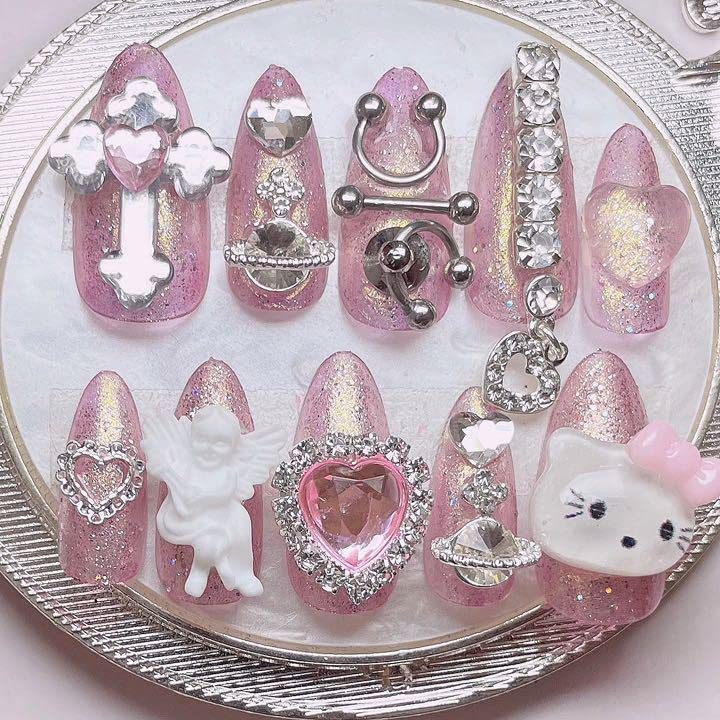 【No.024】ネイルチップ♡地雷系♡量産型♡ピンクネイル♡ハートネイル No.024】ネイルチップ♡地雷系♡量産型♡ピンクネイル♡ハート