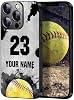 Funda de softbol acuarela con nombre y número personalizados para iPhone 17, 16, 15, 14, 13, 12, 11 Pro Max, XR, Galaxy S26, S25, S24, S23, Plus, Ultra, S22, S21, S20 FE, A17, A16, A15, A14, A54 1