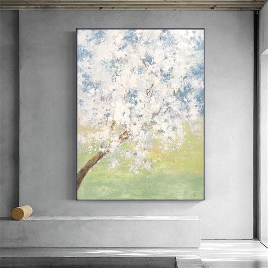 UOHLCX HBJWOV Hand-painted White Flower Landscape Rough Landscape Oil Painting Office Living Room(90x120cm frameless)