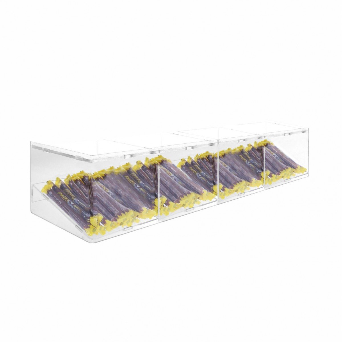 Porta Caramelle confezionate in plexiglass Trasparente a 4 Ripiani Misure: 61x18x H14.5 cm