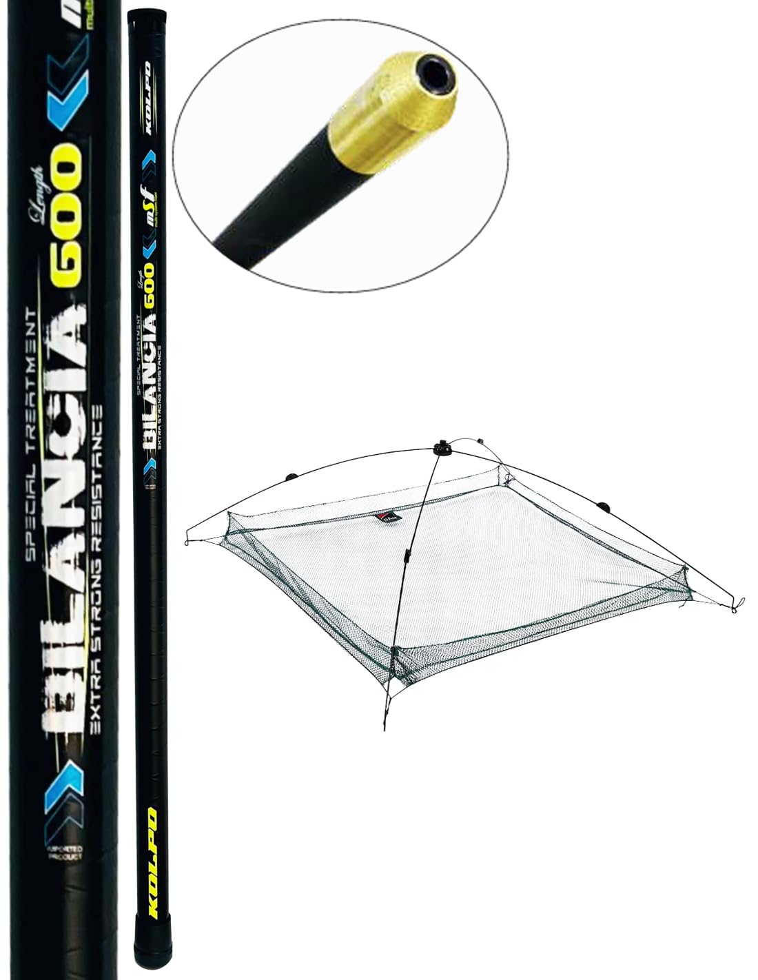 Kolpo Bilancella Completa Bilancia da Pesca Palo 6.00 mt Verghelle e Rete 100x100 cm