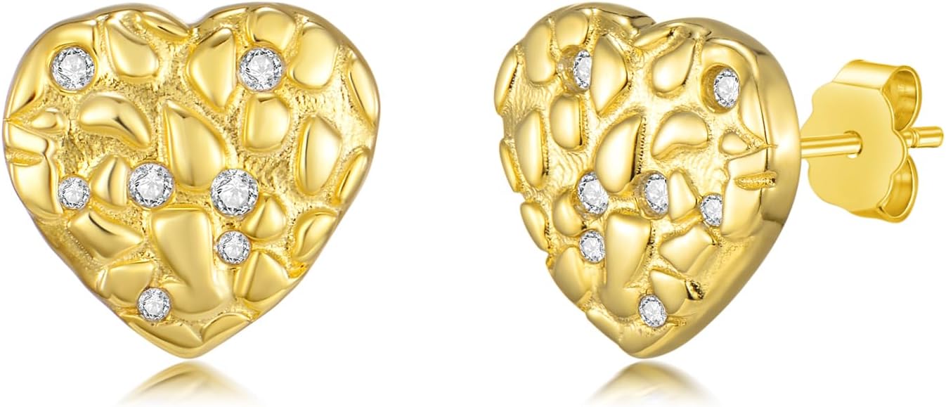 Nuggets Earrings Sterling Silver Nugget Heart Stud Earrings Nugget Jewelry For Women
