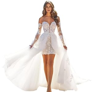 Womens Short Lace Wedding Dresses for Wedding Mini Beach Bridal Wedding Gowns
