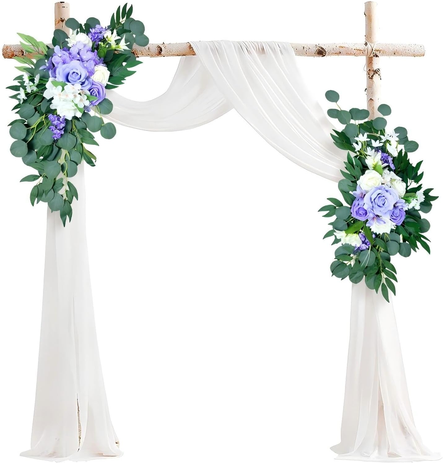 Petalivebioom Artificial Wedding Arch Flowers (Pack of 2), White Wedding Flowers for Wedding Welcome Ceremony Sign, Faux Floral Swags, Banquet and Reception Backdrop Floral Decoration (White & Purple)