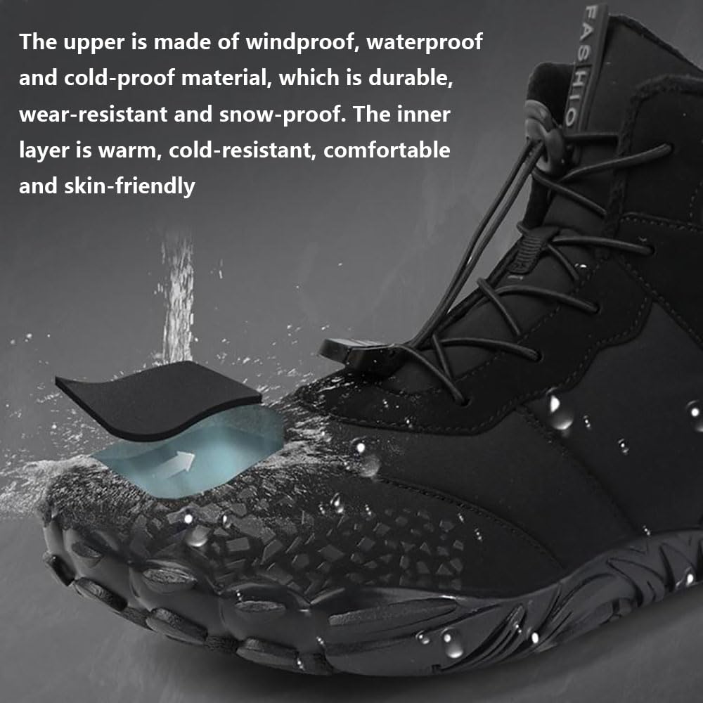 Zureto Chaussures pieds nus d'hiver, chaussures de randonnée pour homme et femme, imperméables, larges orteils nus, chaussures de randonnée