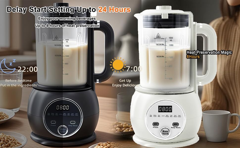Miniatura 9 de Batidora caliente 10 en 1 para producir leche de nueces, 51 onzas de soja casera, almendra, avena, a base de plantas, para preparar alimentos para