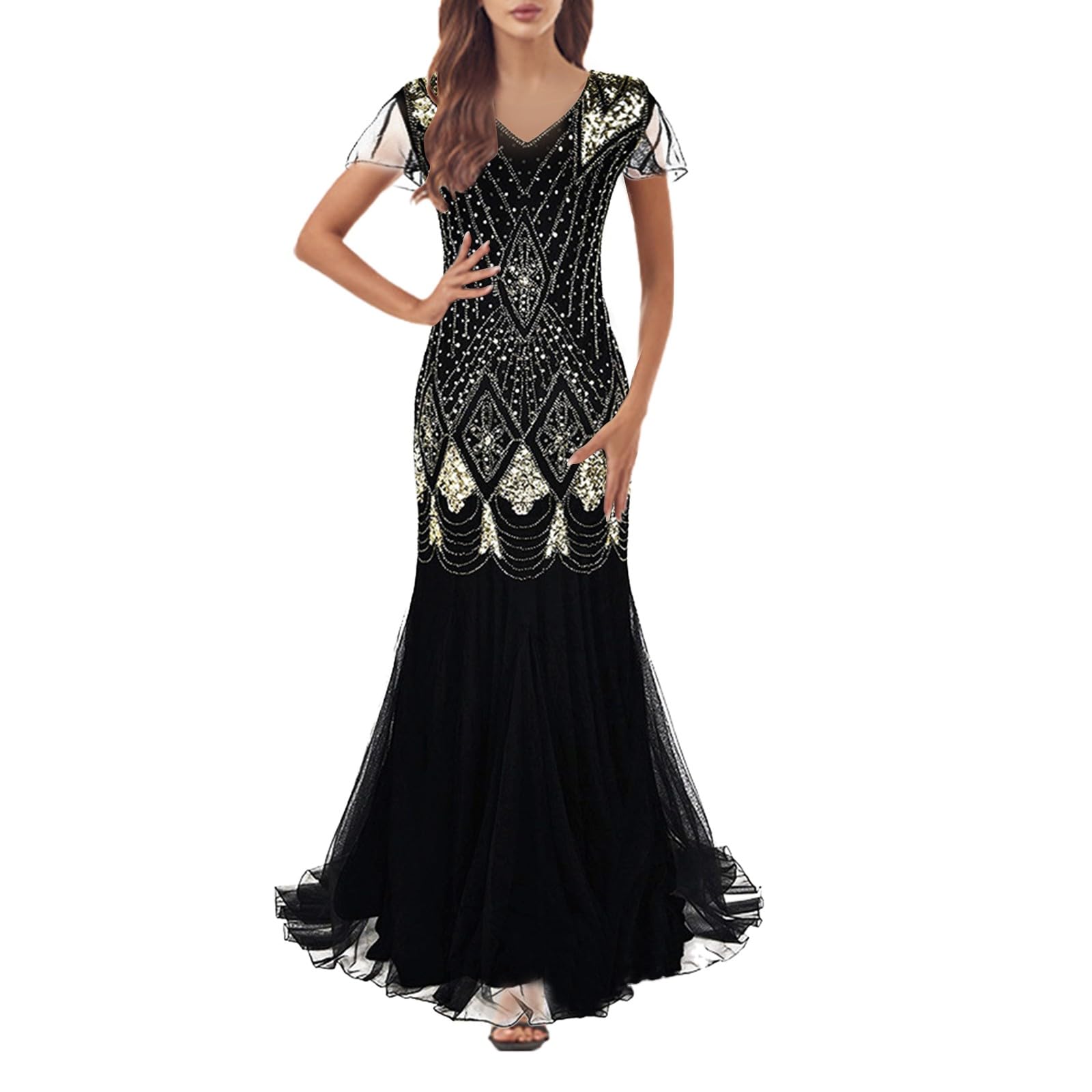 Robe vintage rétro années 1920 Gatsby Gatsby le Magnifique Costume de fête de mariage Robe de bal sirène longue robe de soirée cocktail