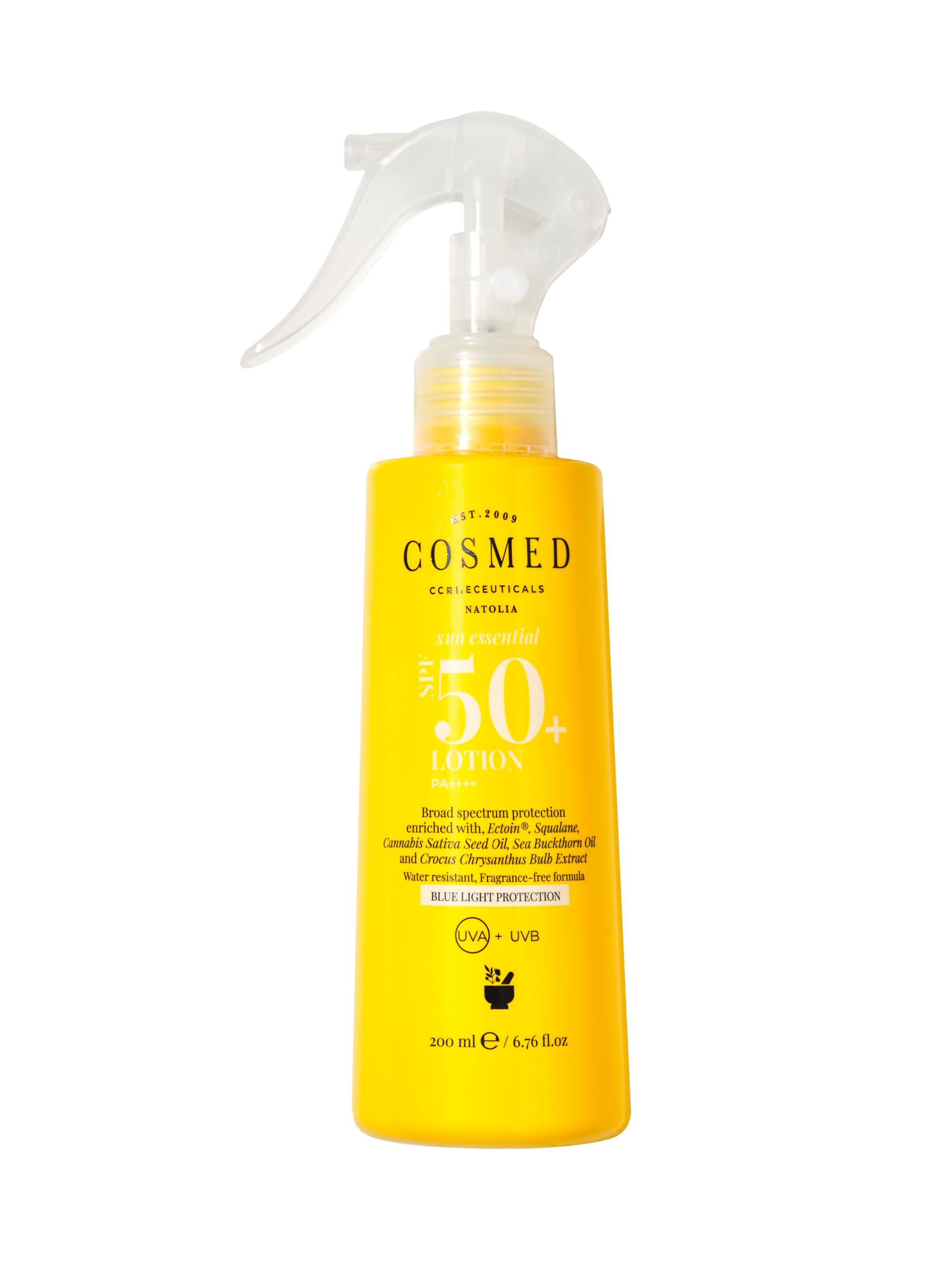 Cosmed Tüm Cilt Tipleri için Aile Boy Yüz ve Vücut Sprey Güneş Kremi - Lotion SPF50+ - 200 ml