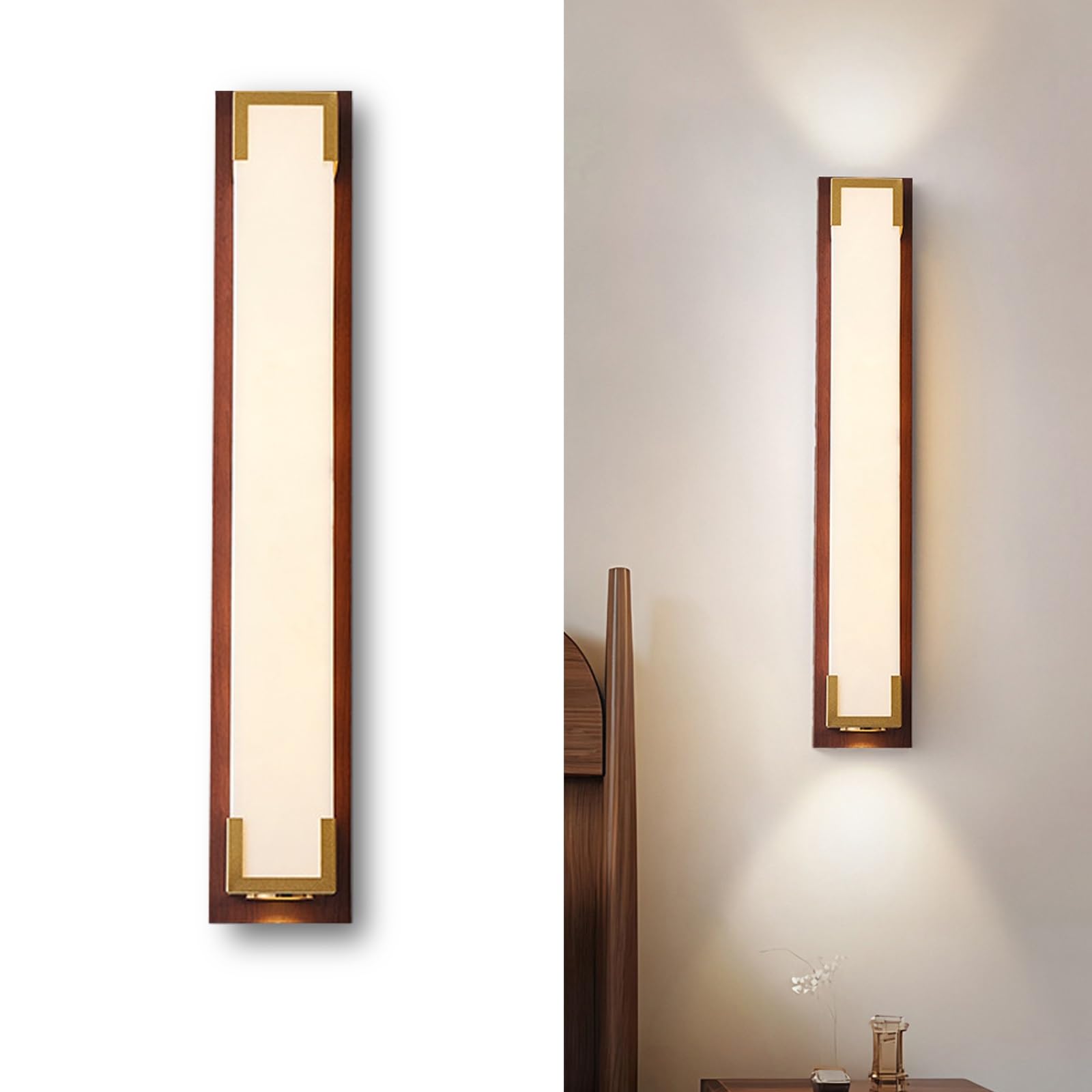 SXWNBIFH Vintage Farmhouse Wall Sconce with Spotlights, Iron & Faux Marble LED Wall Lighting Fixture, Rustic Rectangular Wall Mounted Lamp for Hallway Bedroom Background Wall