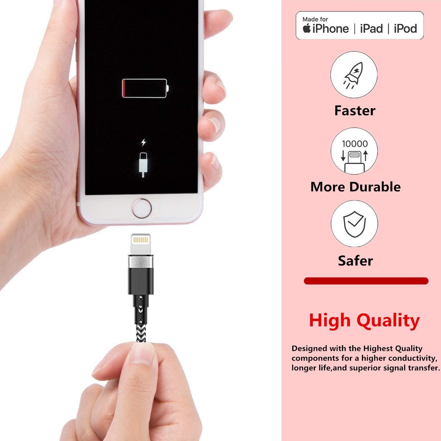 USB C to Lightning Cable iPhone 12 Charger Cord 5 Pack 3ft/6ft/10ft MFi Certified Nylon Braided Type C to Charging Cable Support Fast Power Delivery Compatible iPhone12/11/XS/X/8,iPad,iPod(Black)