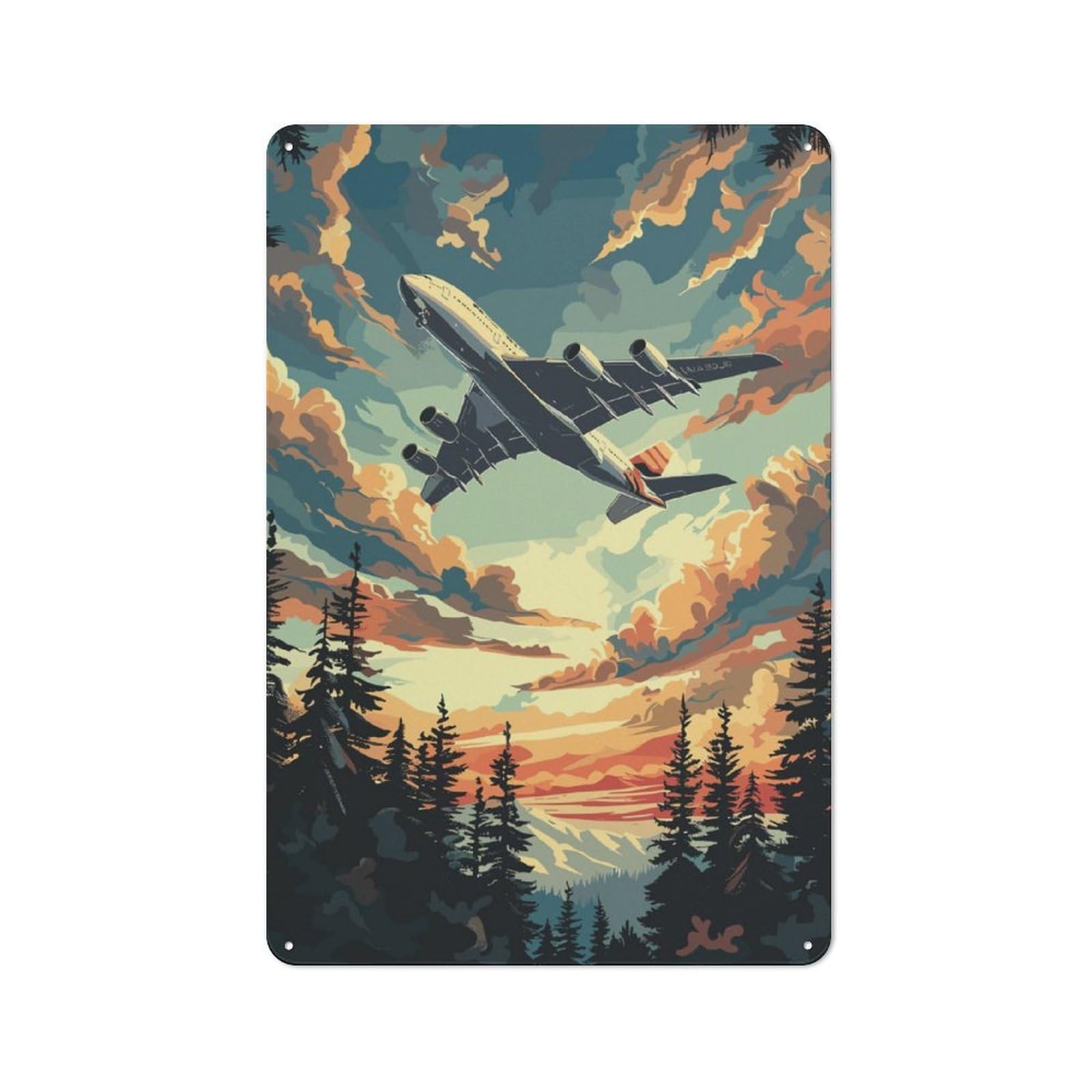 Junmoney A380 Plane Flying Sky Tree Vintage Tin Sign 30X20cm With For Guest Room Or Hallway, For Themed Room Decoration, For Vintage Wall Decor Fans