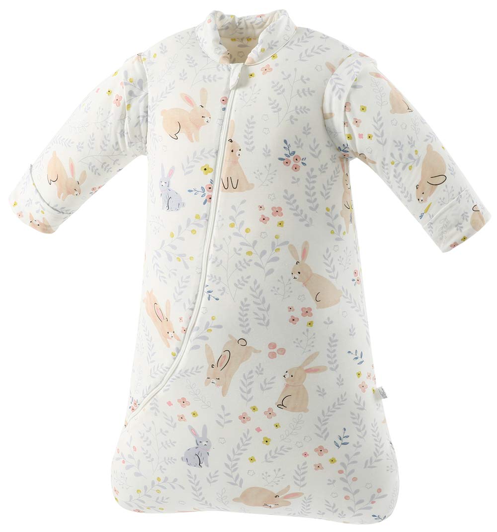 ChilsuessyBaby Sleeping Bag with Removable Sleeves 2.5 Tog Baby Sleeping Sack Winter Wearable Blanket Baby Swaddle Wrap for Infant Toddler Boys Girls, Cute Rabbit/2.5 Tog, L/2-4 Years