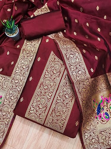 Image of Pandadi Women's Banarasi Paithani Woven Design Dress Material