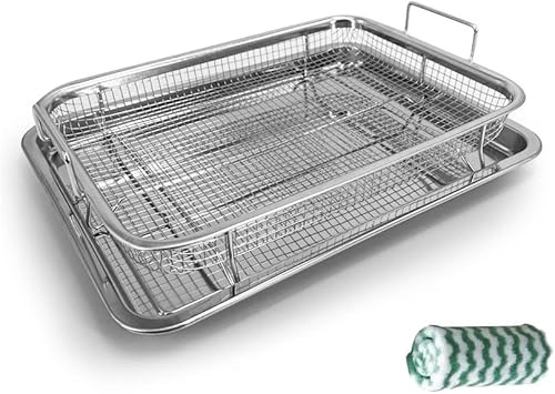 Cesta de acero inoxidable para freidora de aire para horno, bandeja para verduras de acero inoxidable y bandeja de sartén y recogedor de grasa,