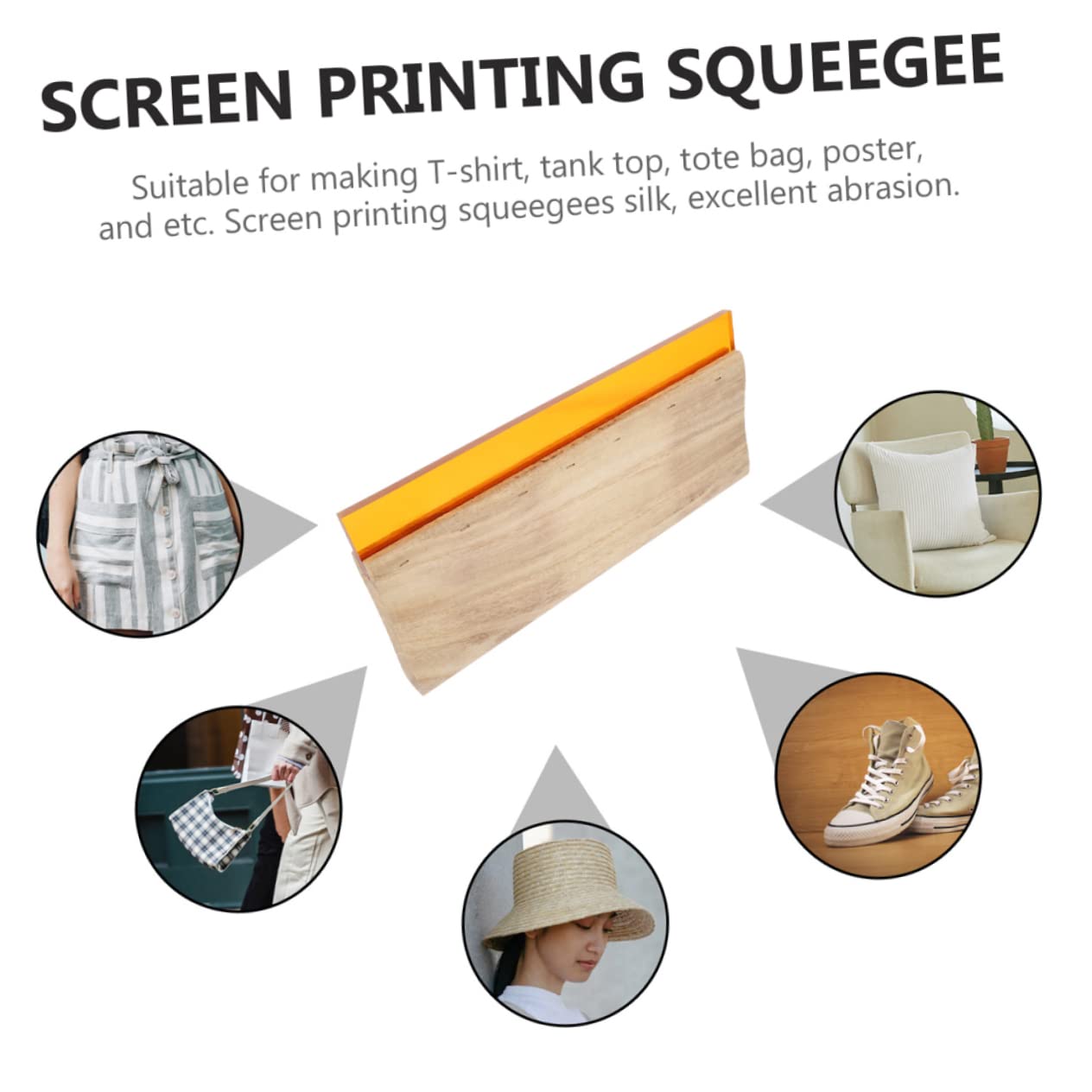 jojofuny Kit Raschietto in Legno per Serigrafia Manico in Legno + Gomma + Tessuto per Stampa Manuale e Grafica
