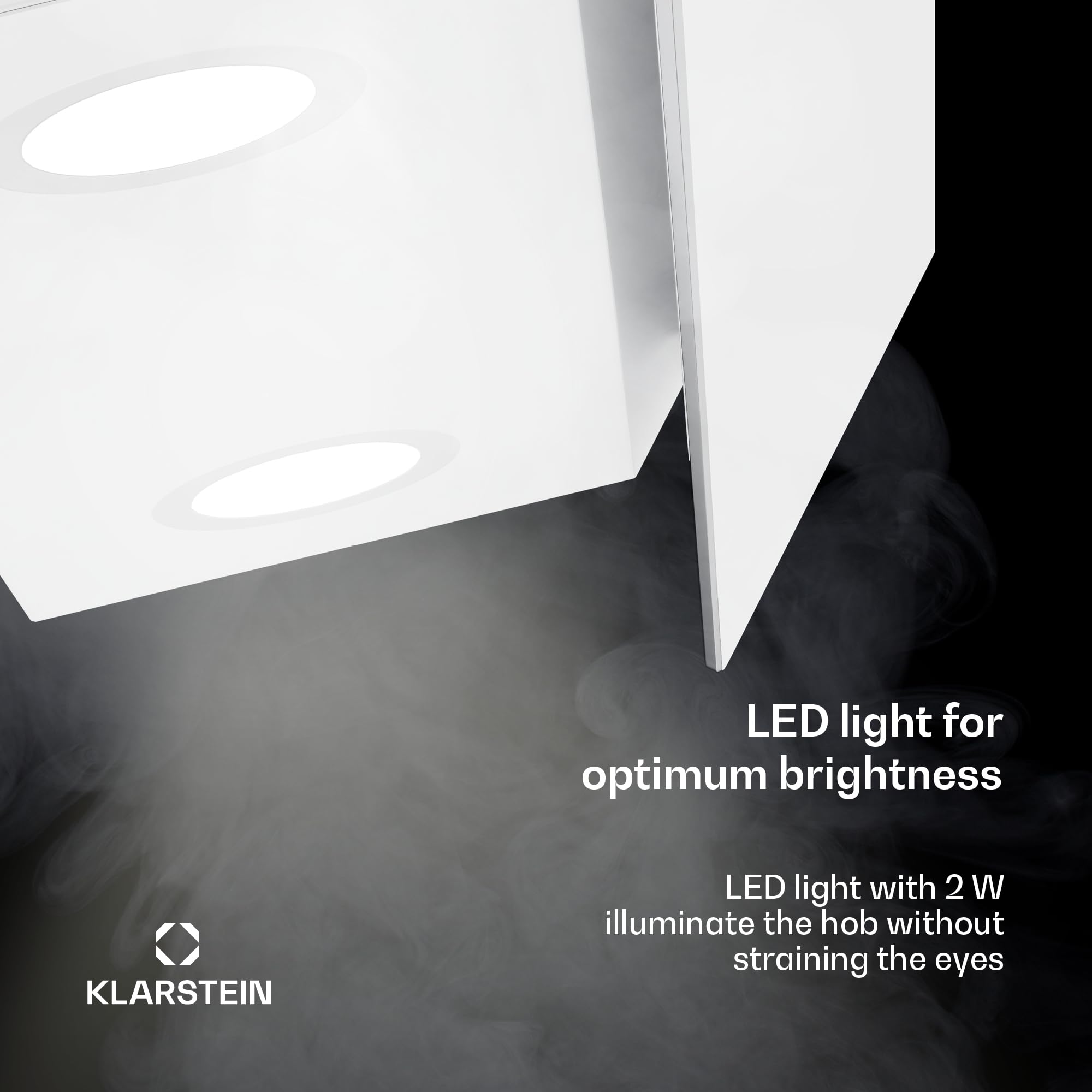 Klarstein Alina Okap kuchenny przyścienny – 60 cm, przepływ 600 m³/h, sterowanie dotykowe, klasa energetyczna A, podświetlenie LED w 9 kolorach, cichy 52 dB, biało-złoty, opcja recyrkulacji