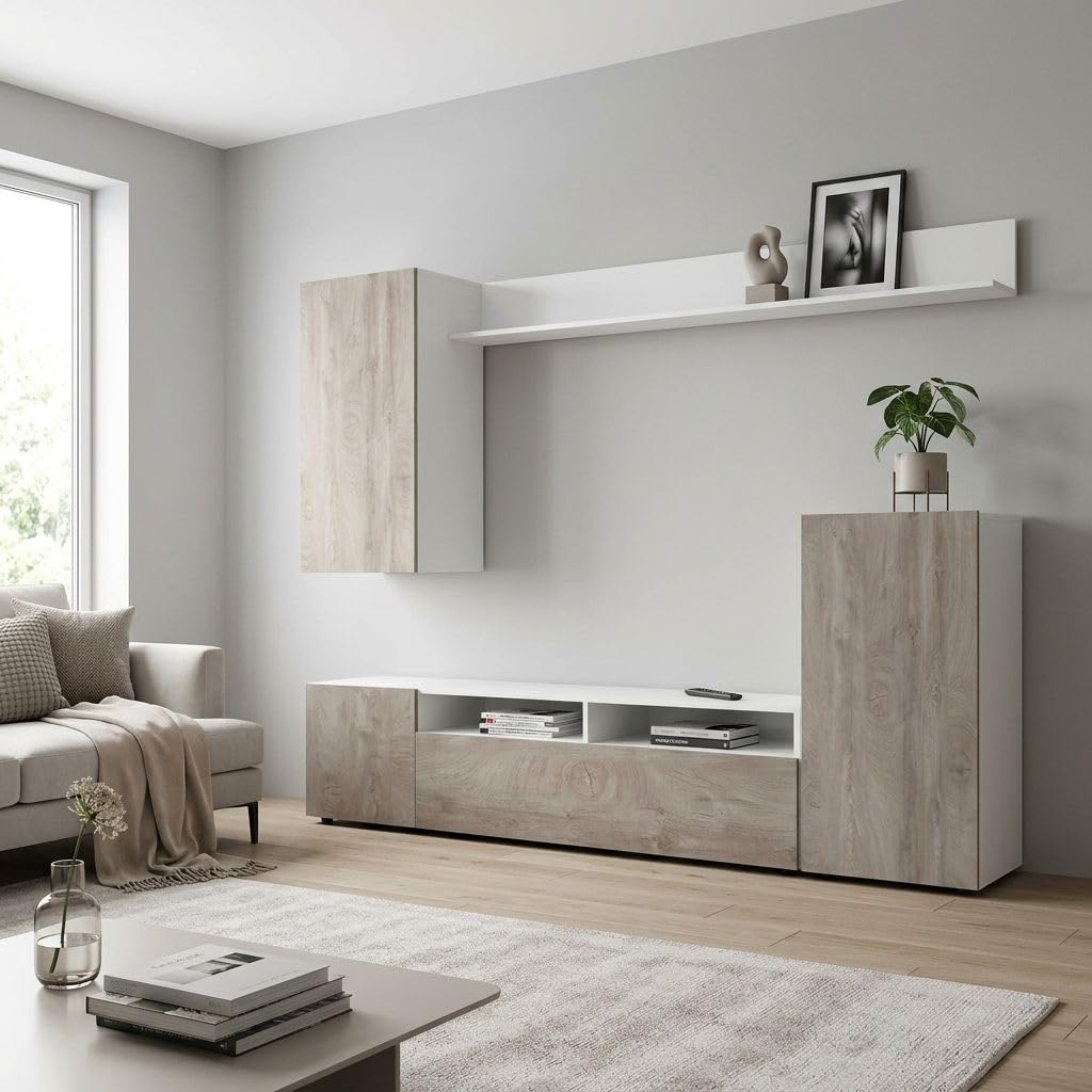 milani home - parete attrezzata porta tv soggiorno moderna di design 207x34x170 h