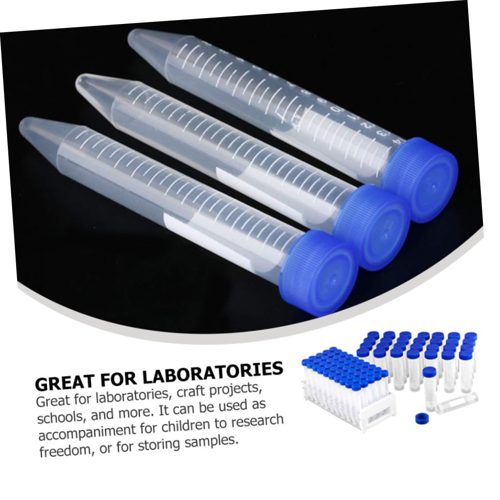 MAGICLULU 81piezas Tubos de Centrífuga Probetas de Plástico con Tapa para Experimentos de Laboratorio Químico Gradilla para Tubos de Ensayo