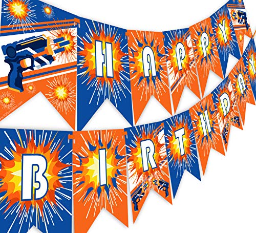 POP parties Dart Gun Happy Birthday Banner - Dart Gun Party Supplies - Dart Tag Decorations - Dart War Party Banner