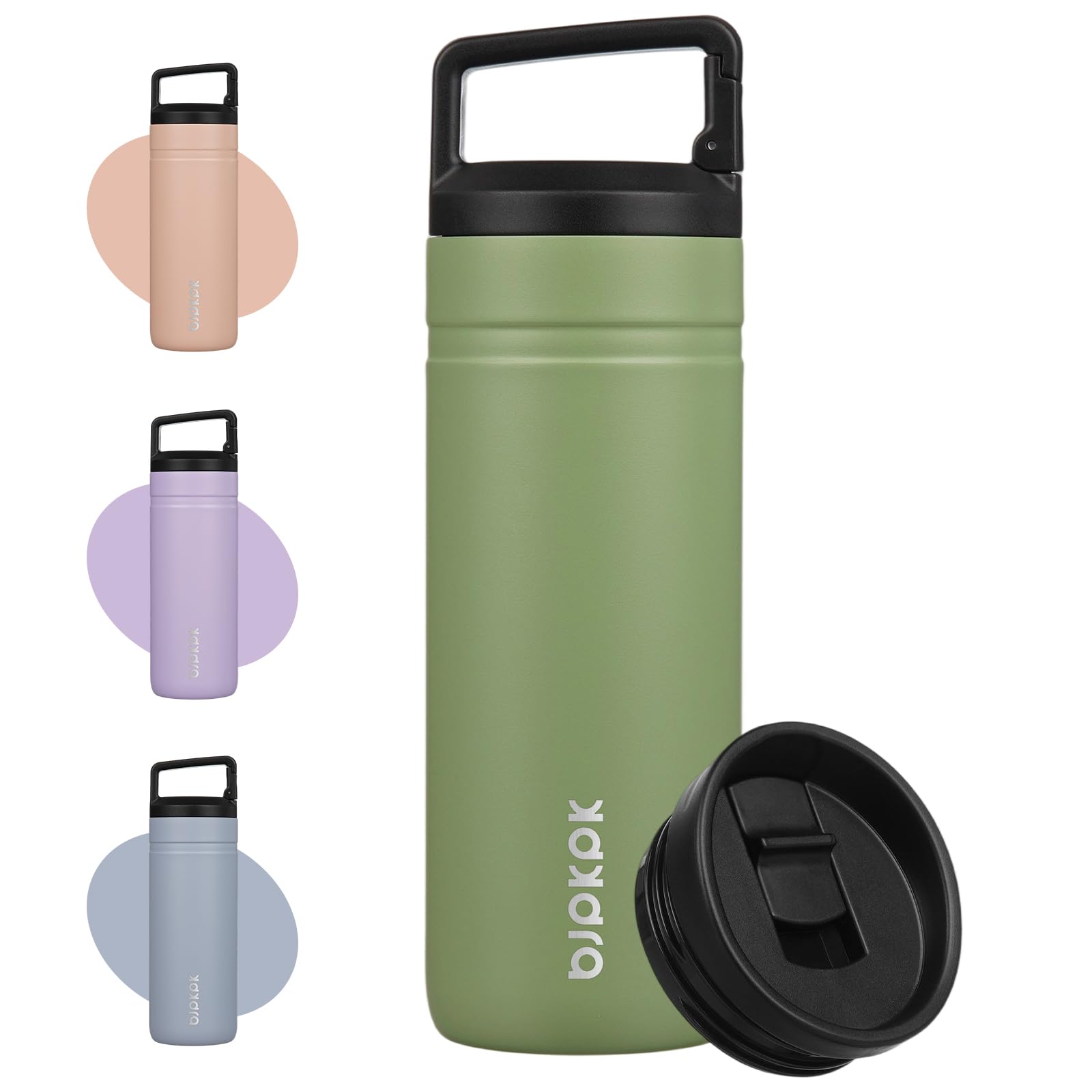 BJPKPK Insulated Water Bottle with 2 Lids,600ml Double Wall Stainless Steel Vacuum Tumbler Travel Coffee Mug,Wide Mouth Thermal Cup,Forest Green