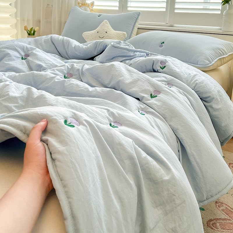Odot Coverless Duvet 4.5 Tog for Single Double King Size, Summer Quilted Duvet Throw Blanket for Sofa Bed, Soft Lightweight Bedspreads Bed Coverlet Throw (Blue,150x200cm)