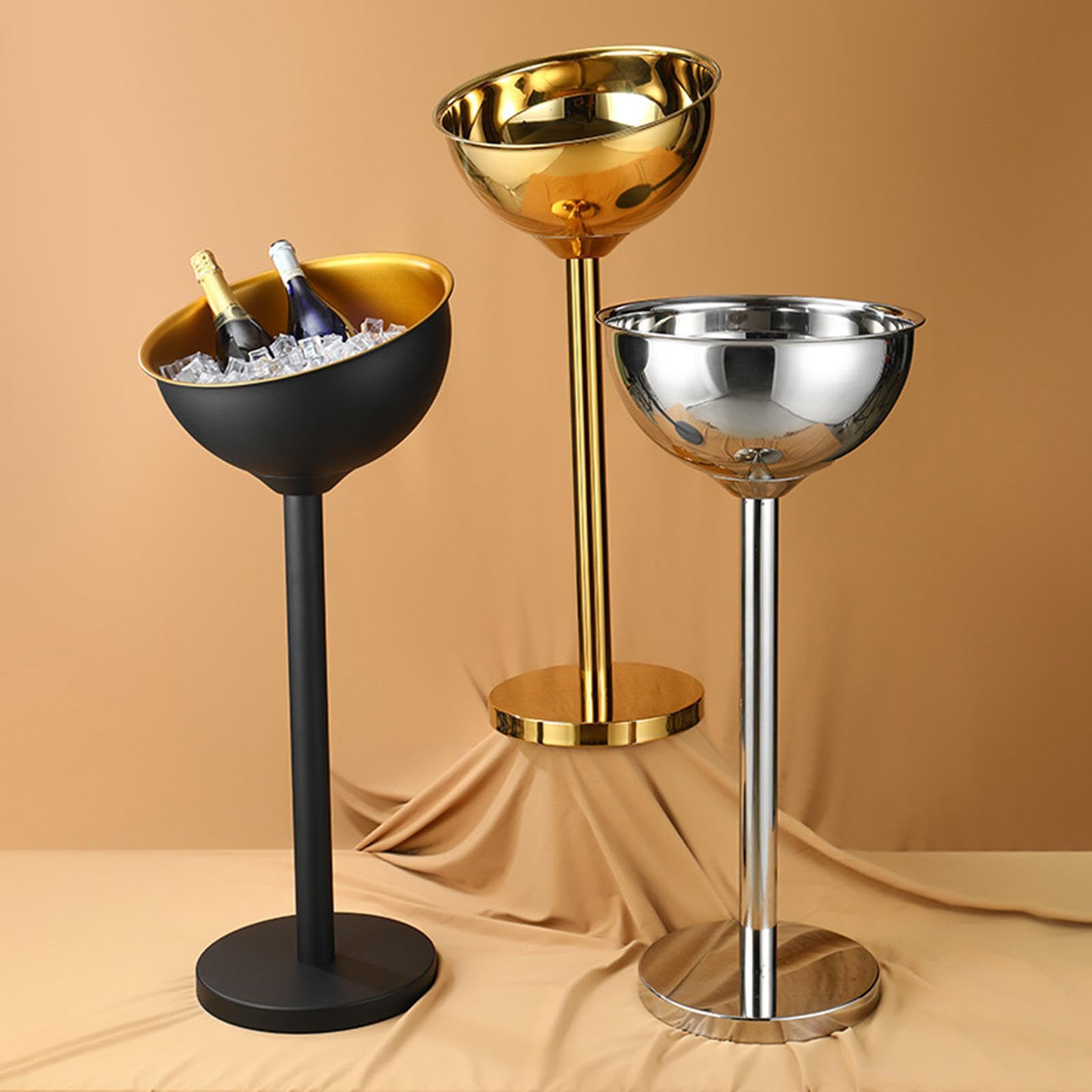 rockible Ice Bucket with Stand,Champagne Ice Bucket, Stainless Steel Container, Standing Ice Bucket for KTV Restaurants, Black