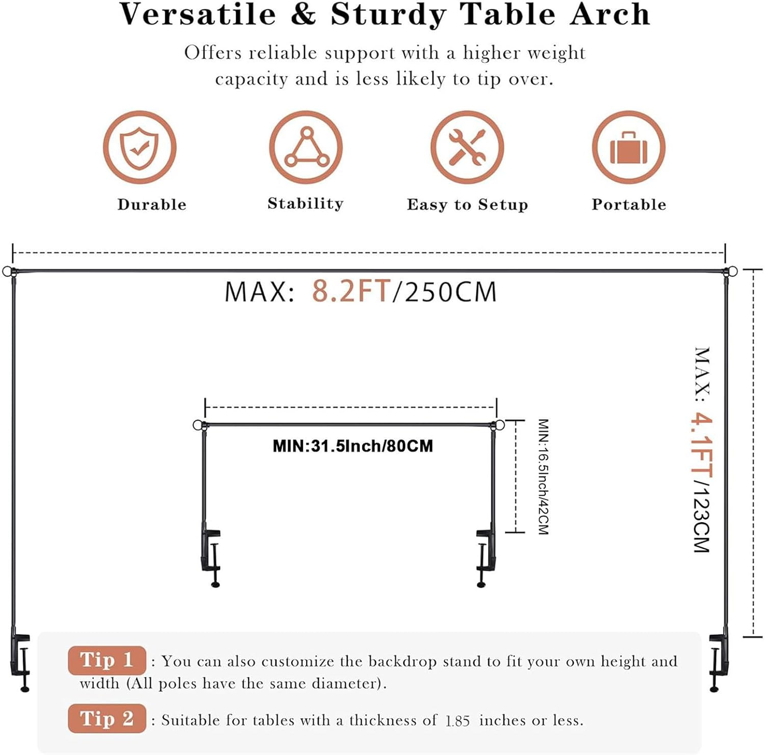 Table Arch Stand - Adjustable Rod | Over Table Display Rack With Clamps, Dining Background Holder For Weddings Events Catering Parties Halloween Picnics Dessert Decor Setup Easy Assembly