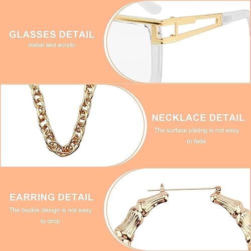 Miniatura 3 de Trajes de los años 90 para mujer, kit de disfraz de hip hop de los años 80, accesorios de joyería de rapero de la vieja escuela, lentes de sol,