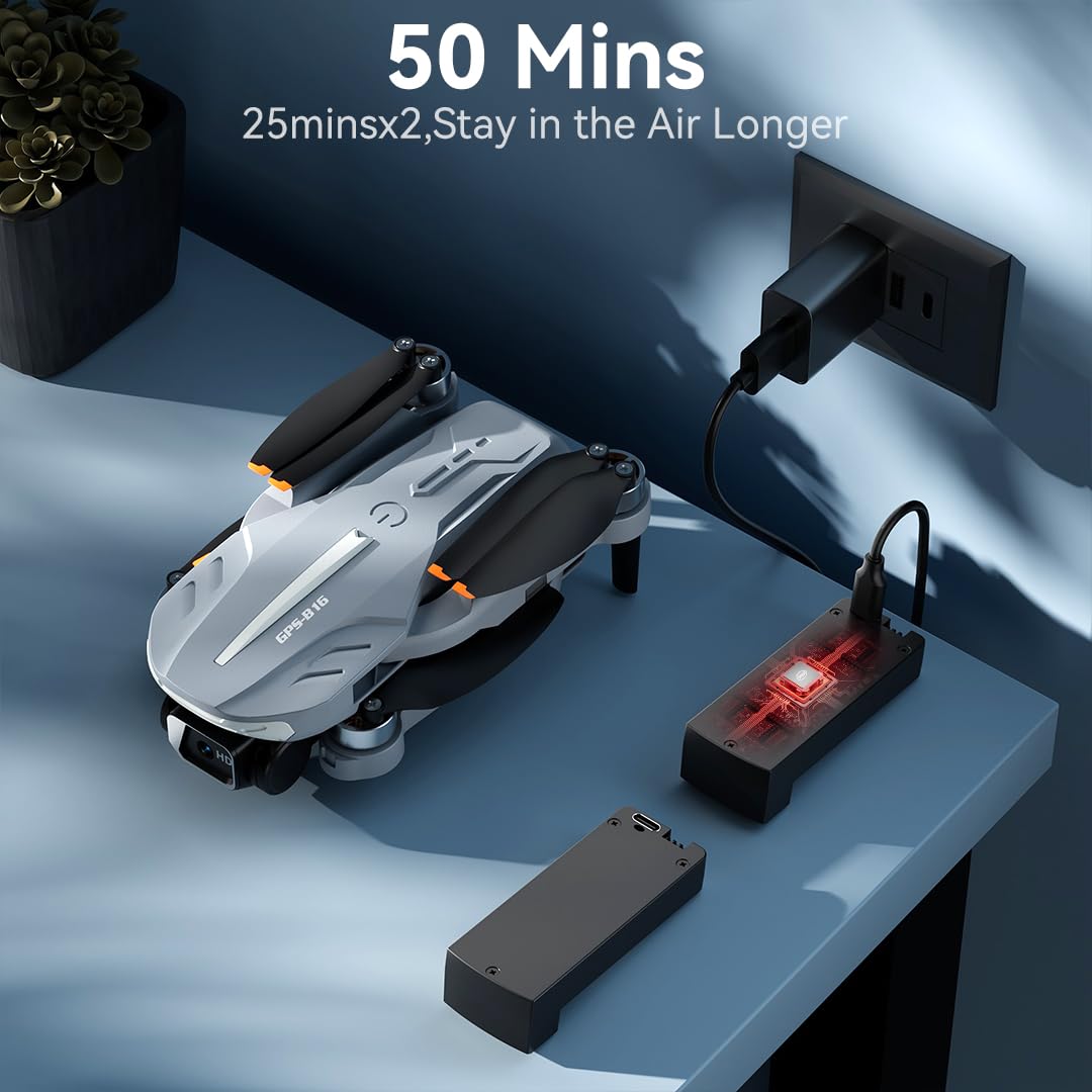 Amazon.com: Dron con cámara 4K para adultos - B16 GPS de menos de 8.82 oz, motor sin escobillas, cuadricóptero RC ligero y plegable para principiantes, juguetes regalo de cumpleaños, 50 minutos de