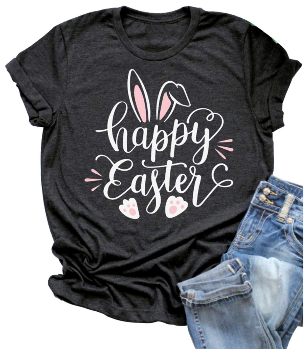 GREFLYINGEaster Gift Shirt for Women Easter Bunny Shirts Cute Easter Sunday Bunny Graphics T Shirt Happy Easter Letter Shirt Top
