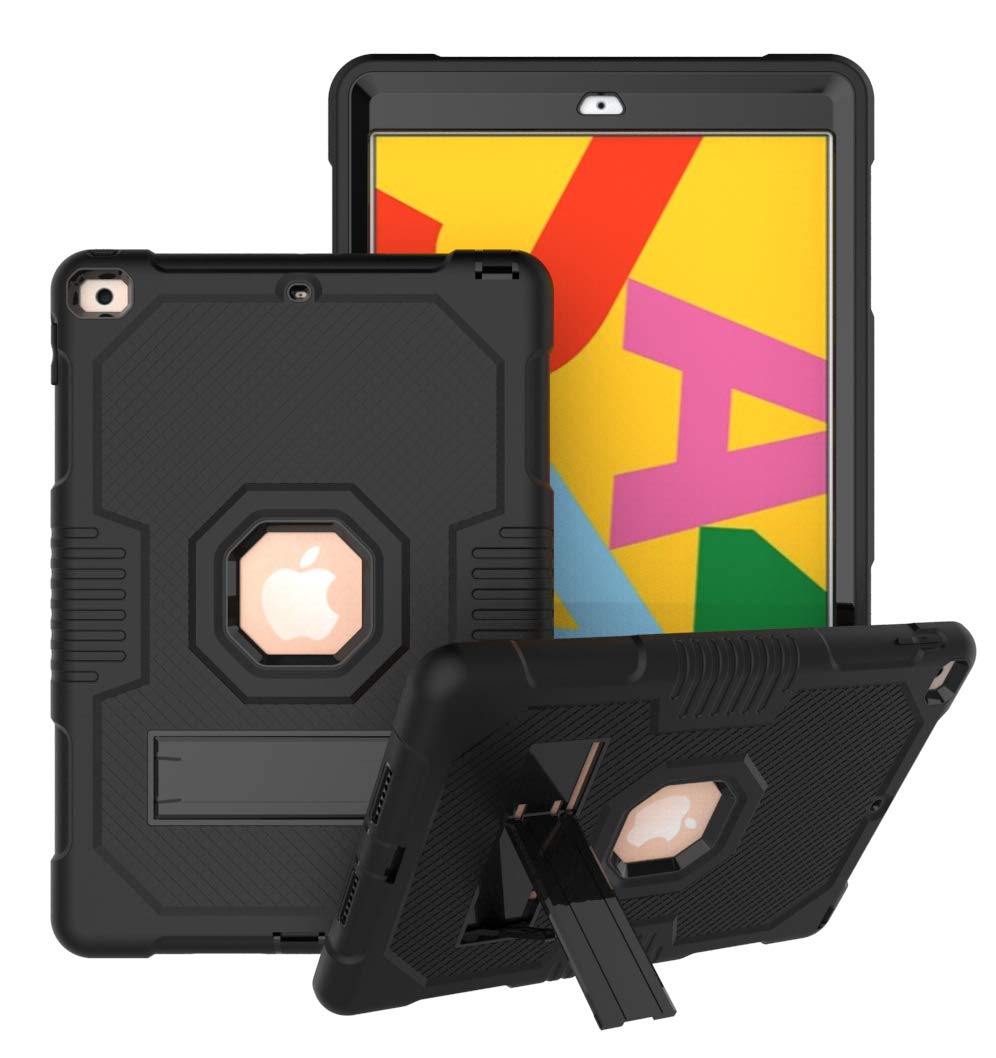 Bingcok Case for ipad 8th Generation Case, ipad 10.2 2020 Case, ipad 7th Generation Case, Heavy Duty Rugged Full-Body Hybrid Shockproof Drop Protection Cover for ipad 10.2 Inch 2019 / 2020 (2-Black)