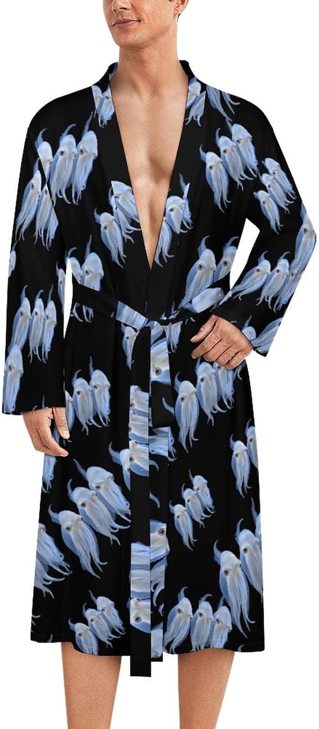 Three White Cuttlefish Mens Robe Long Bathrobe for Women Bath Robes Lightweight Soft Printed Sleepwear