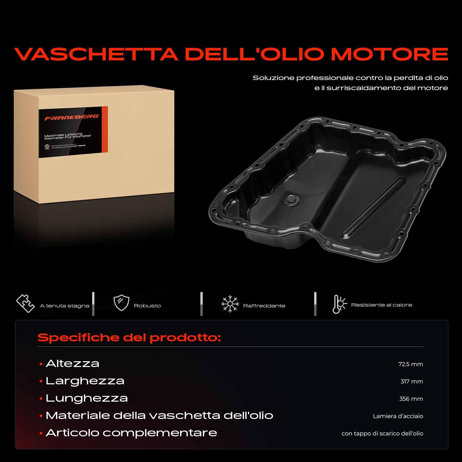 Frankberg Coppa dell'olio con tappo di scarico olio 8200805601 | Compatibile con: Movano B pianale/telaio X62, NV400 pianale/telaio X62 X62B, Movano B Box X62, Master III pianale/telaio