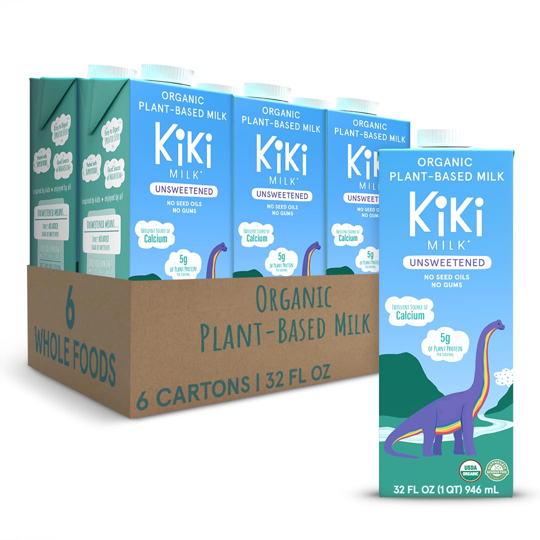 Plant Based Milk - Organic Unsweetened Kiki Milk - Calcium & Magnesium Source - Gluten Free, Gum Free, GMO Free, Dairy Free, Soy Free, Glyphosate Free - Shelf Stable - (32 oz • Pack of 6)