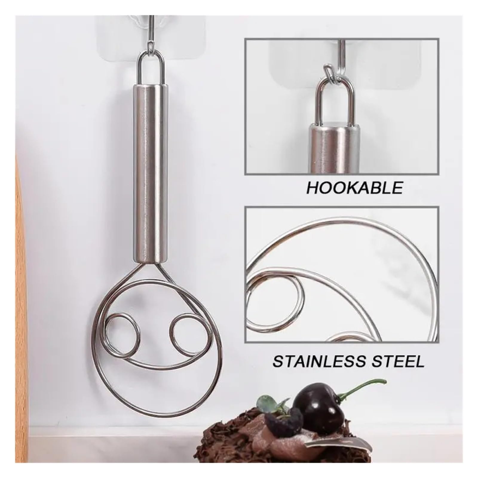Edelstahl-Teigbesen mit ergonomischem Griff, manueller Mixer for Backen, Schneebesen, Creme-Rührwerkzeug(PP green)