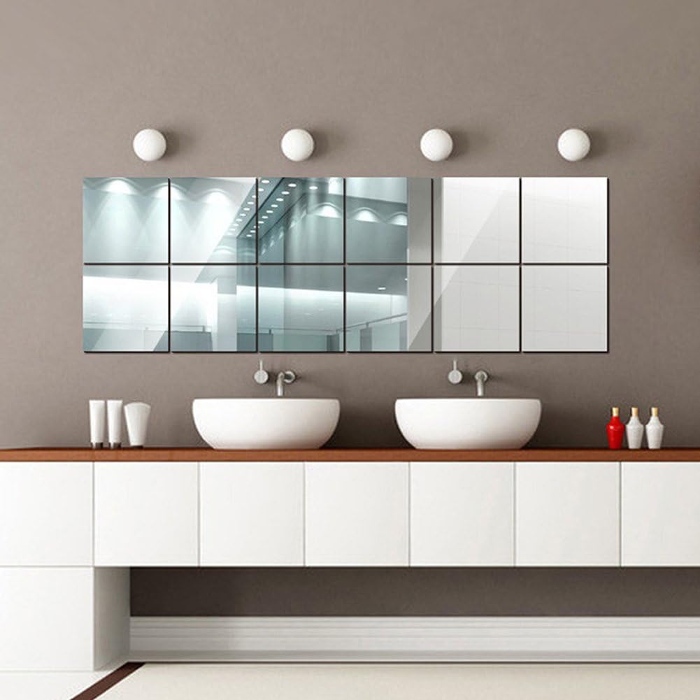 16 PCS Square Mirror Wall Stickers, 15X15cm DIY Design can be Reused Using Removable Wall Decal can be Decorated with Living Room Bedroom